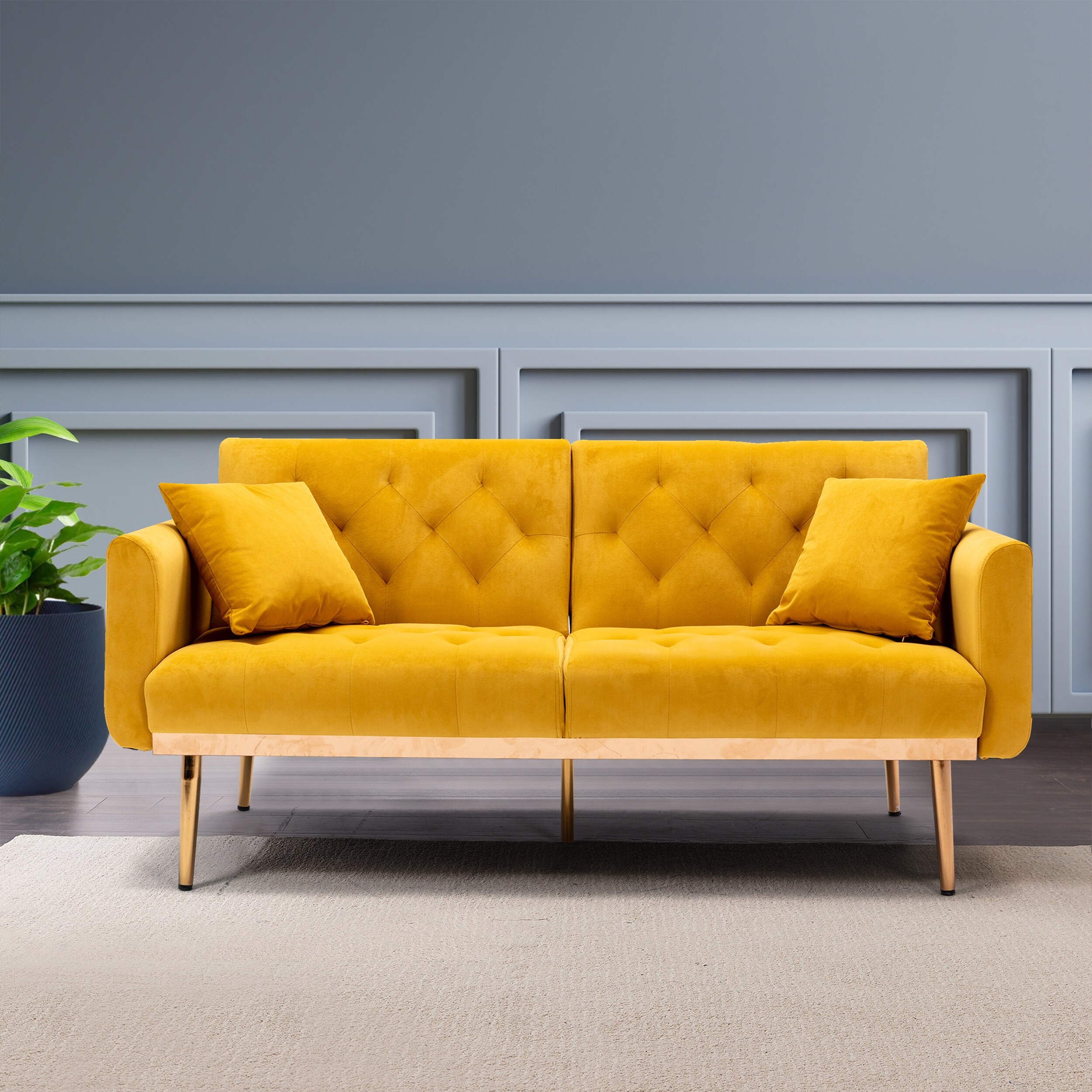 Zenith 63.78 in Velvet Modern Straight Reclining Tufted Sofa