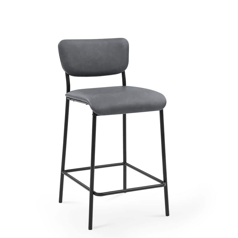 34.5 in. Gray Low Back Metal Bar Stools, Dining Chair Counter Stools with Footrest and Faux Leather Seat (Set of 2) HY02012Y