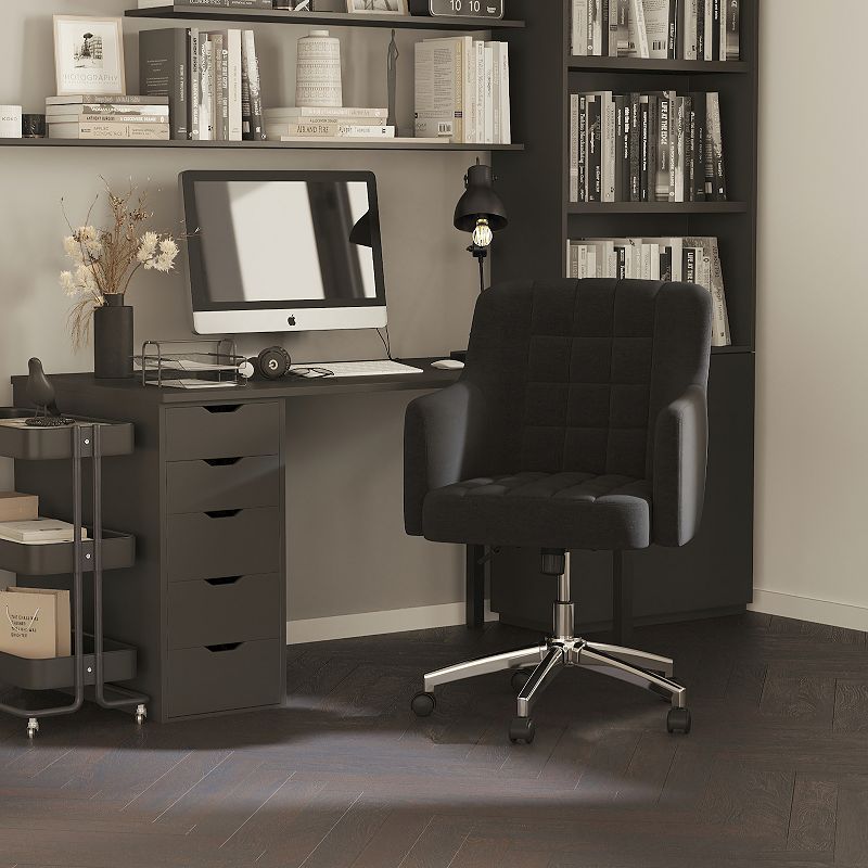 Merrick Lane Henry Ergonomic Mid-Back Home Office Chair with Tufted Black Fabric Upholstery and Swivel Height Adjustment