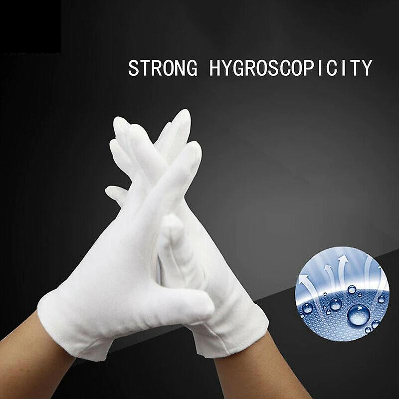 12 Pairs White Soft Cotton Ceremonial Gloves Stretchable Lining For Male Female Serving / Waiters Drivers Coin Jewellery Silver Inspection