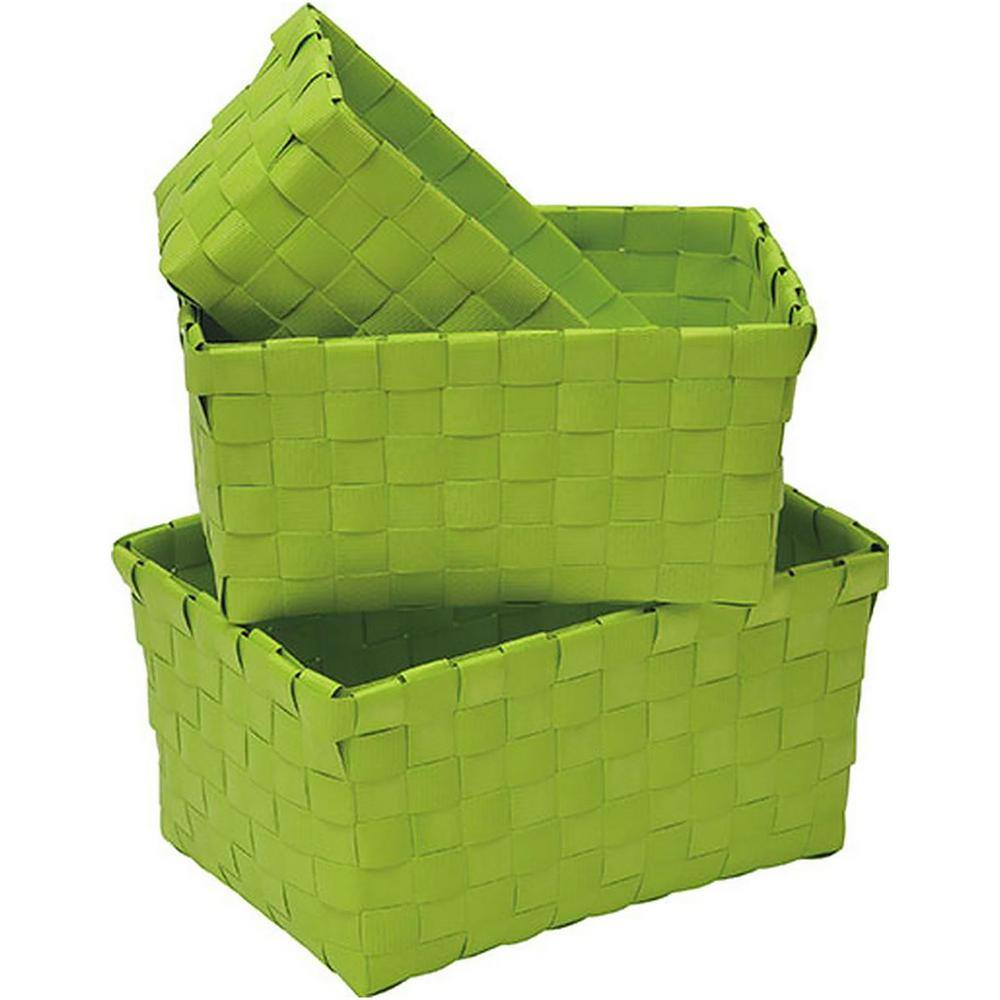 4.2 in. H x 5.3 in. W x 7.8 in. D Lime Green Checkered Woven Strap Cube Storage Bin Baskets Totes Set of 3 8400140