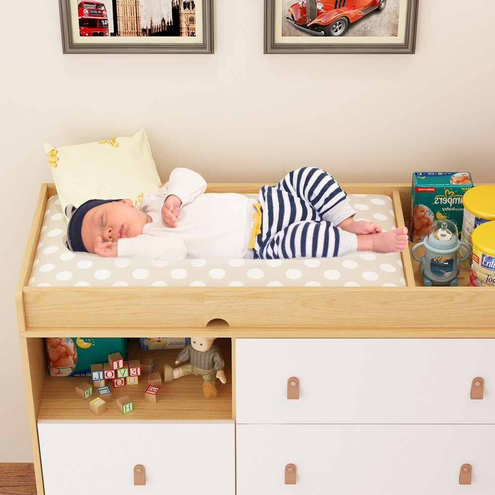 Baby Changing Table Dresser with 4 Drawers Shelf Hidden Trash Storage