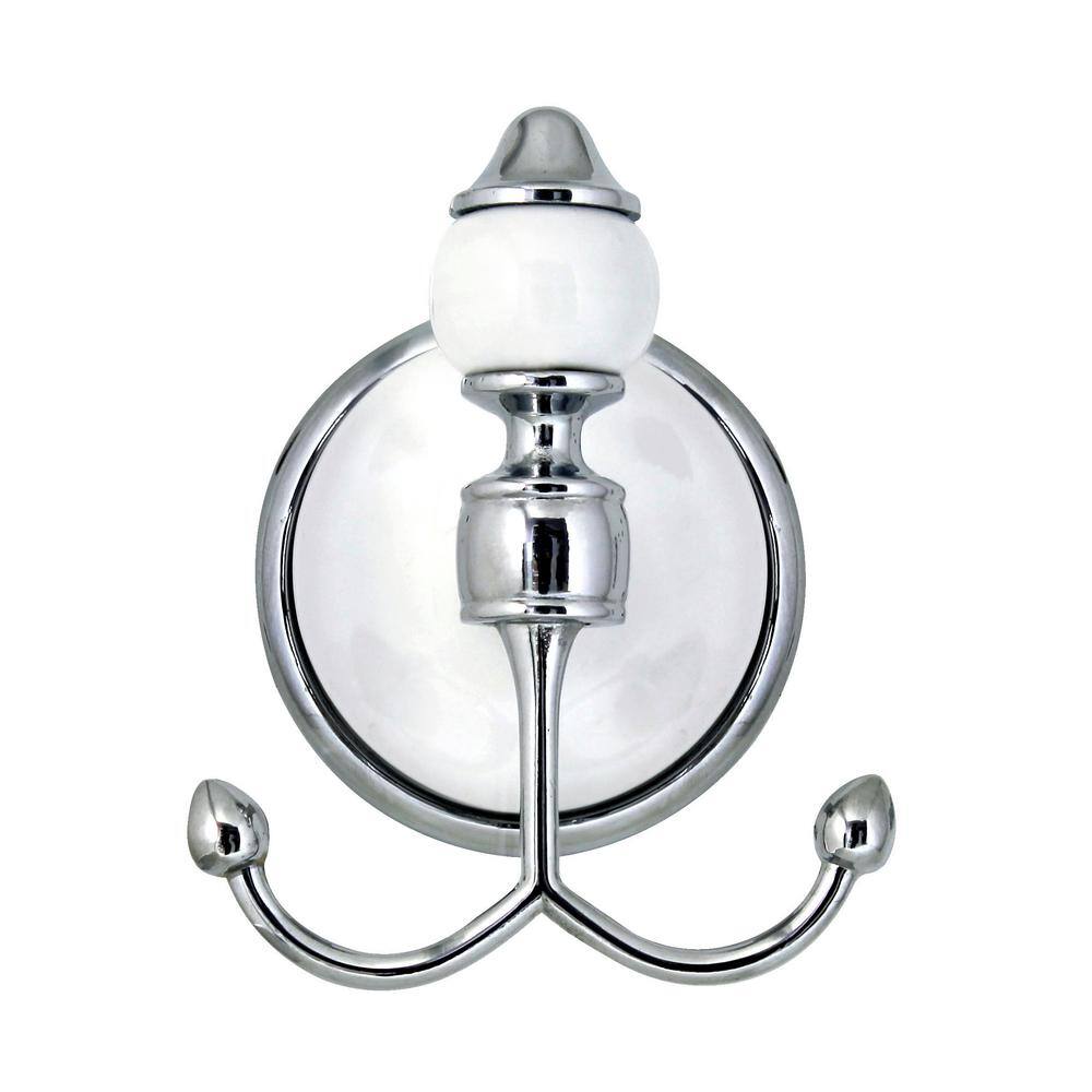 MODONA ARORA Double Robe and Towel Hook in White Porcelain and Polished Chrome 9754-A