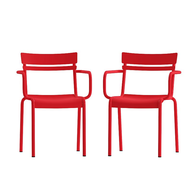 Emma and Oliver Rennes Powder Coated Steel Stacking Dining Chair with Arms and 2 Slat Back for Indoor-Outdoor Use