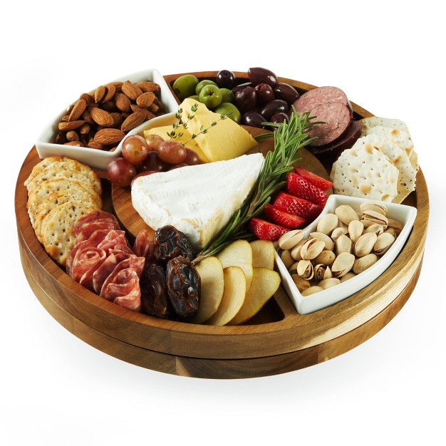 Twine Rotating Wood Serving Board Round Charcuterie Board Lazy Susan Wooden Cheese Board Set With Ceramic Dishes Set Of 1