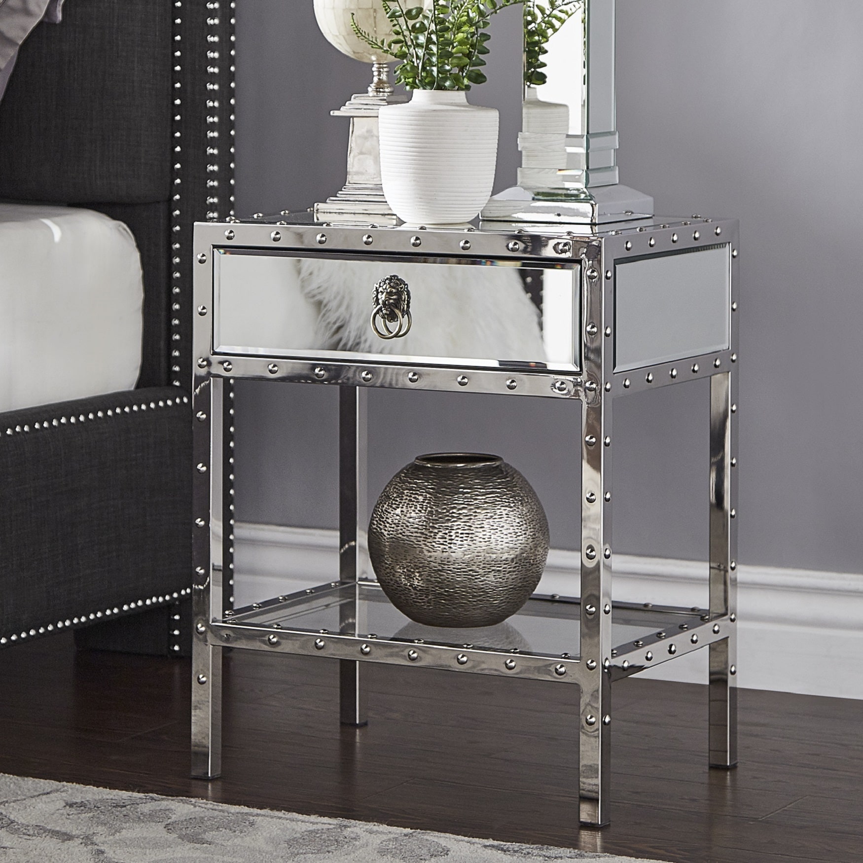 Carter Riveted Stainless-Steel Mirrored Accent Table by iNSPIRE Q Bold