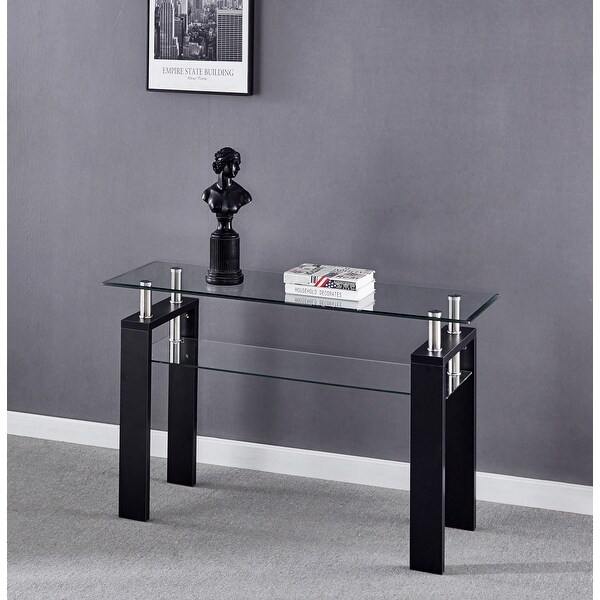 Black MDF Console Table， Tempered Glass Top， Modern Foyer Area Table