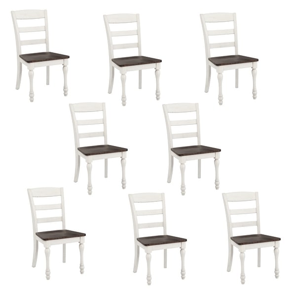 Bridgeview Dark Cocoa and Coastal White Ladder Back Dining Chairs (Set of 8)