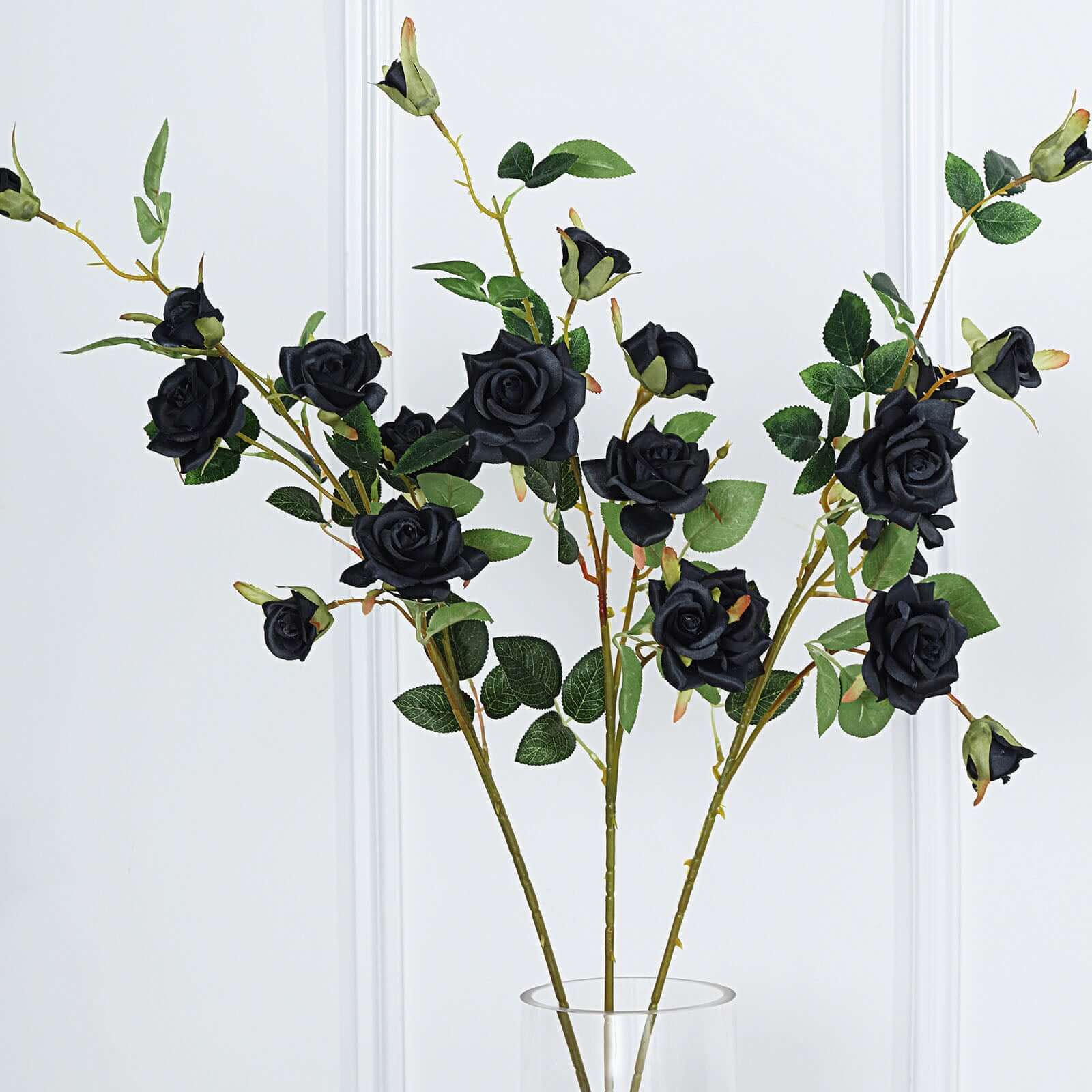 2 Stems Black Artificial Silk Rose Flower Bouquet Bushes 38