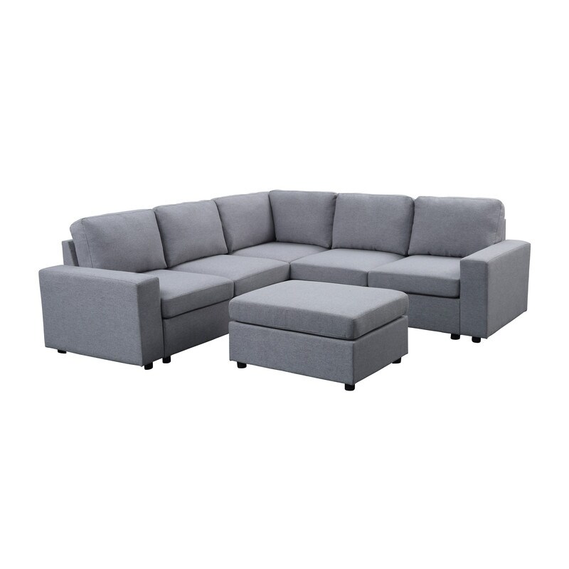 Elliot Sectional Sofa with Ottoman in Linen