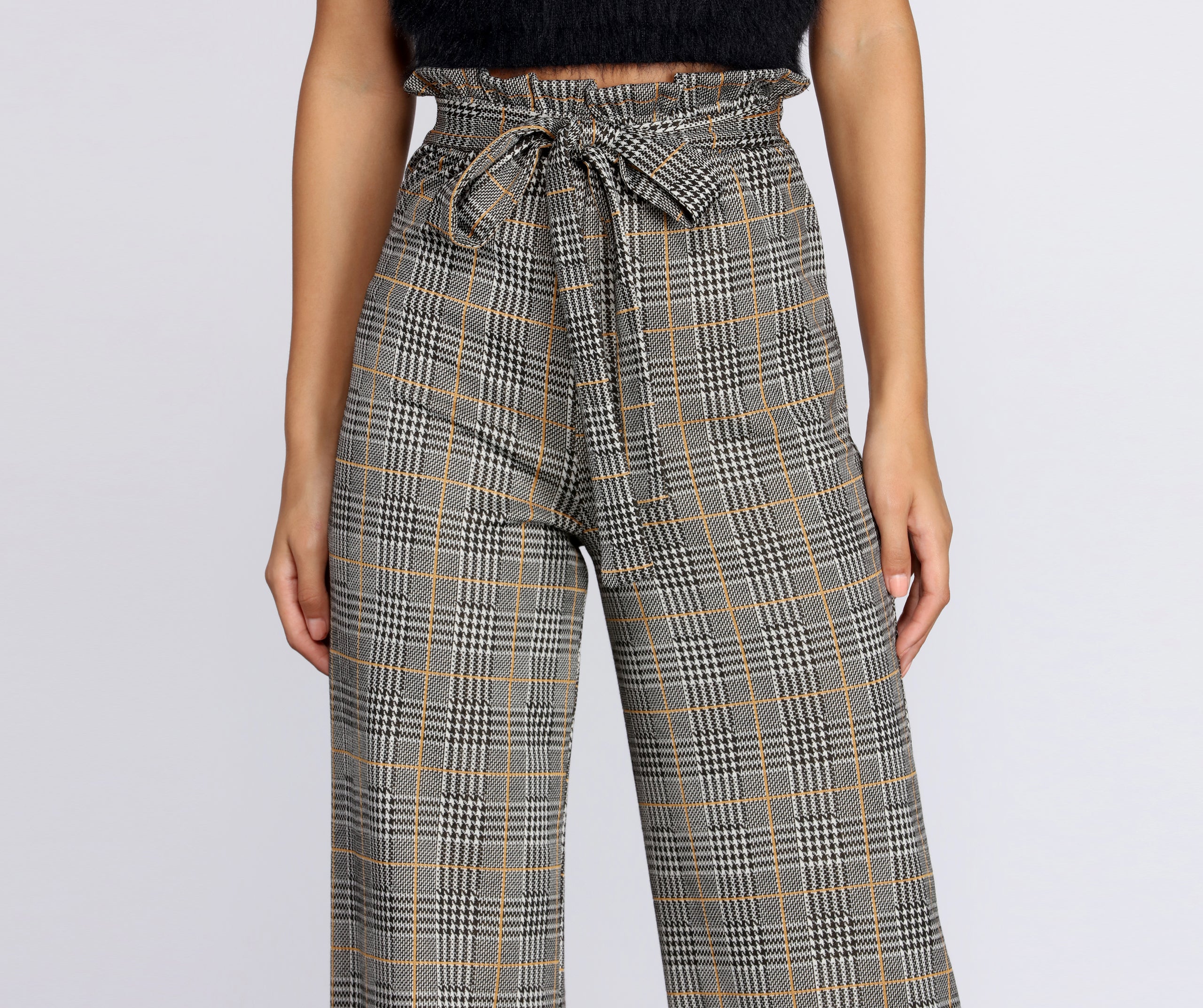 Paper Bag High Waist Plaid Trousers