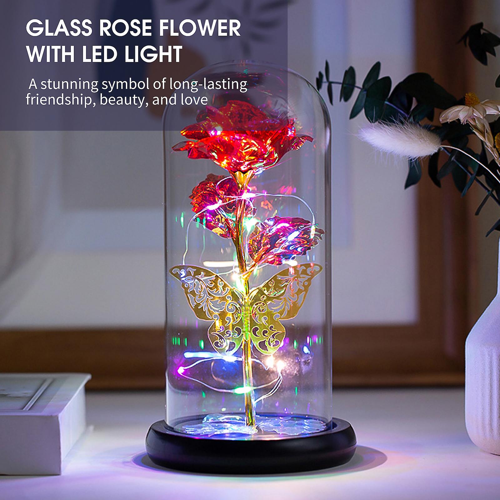 Gold Glass Rose Flower Led Colorful Light Rose In Glass Forever Rose Flower Present For Women Mother's Day Valentine Romantic Wedding Home Party Festi