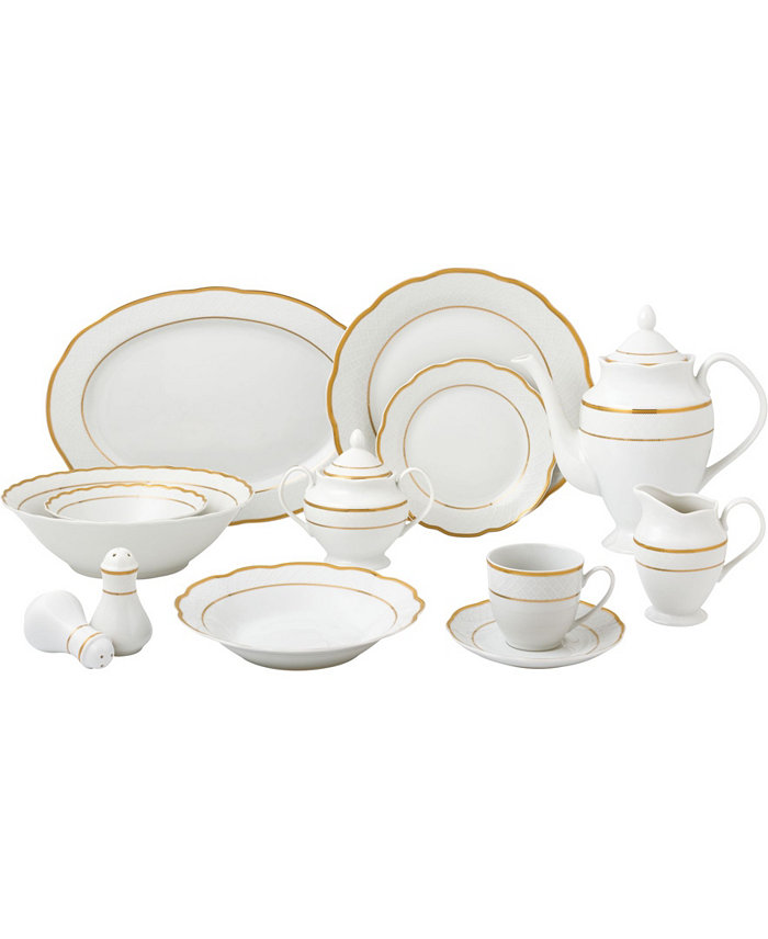 Lorren Home Trends Porcelain China 57 Piece Gloria Wavy Dinnerware Set Service for 8