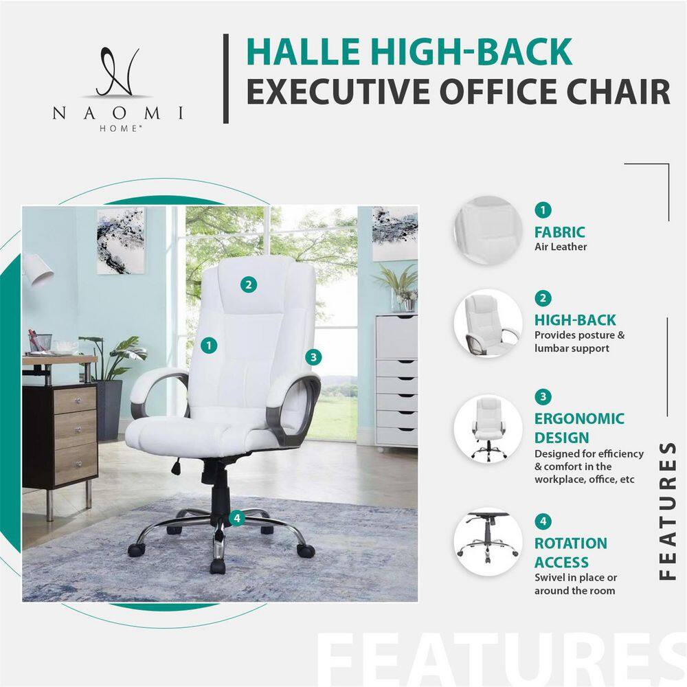 HOMESTOCK White High Back Executive Premium Faux Leather Office Chair with Back Support Armrest and Lumbar Support 99324