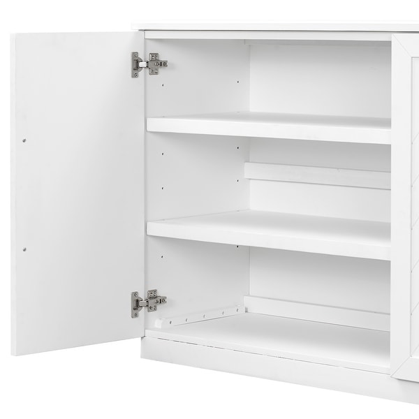 Sideboard Buffet Cabinet with 4 Doors Adjustable Shelves and Silver Handles