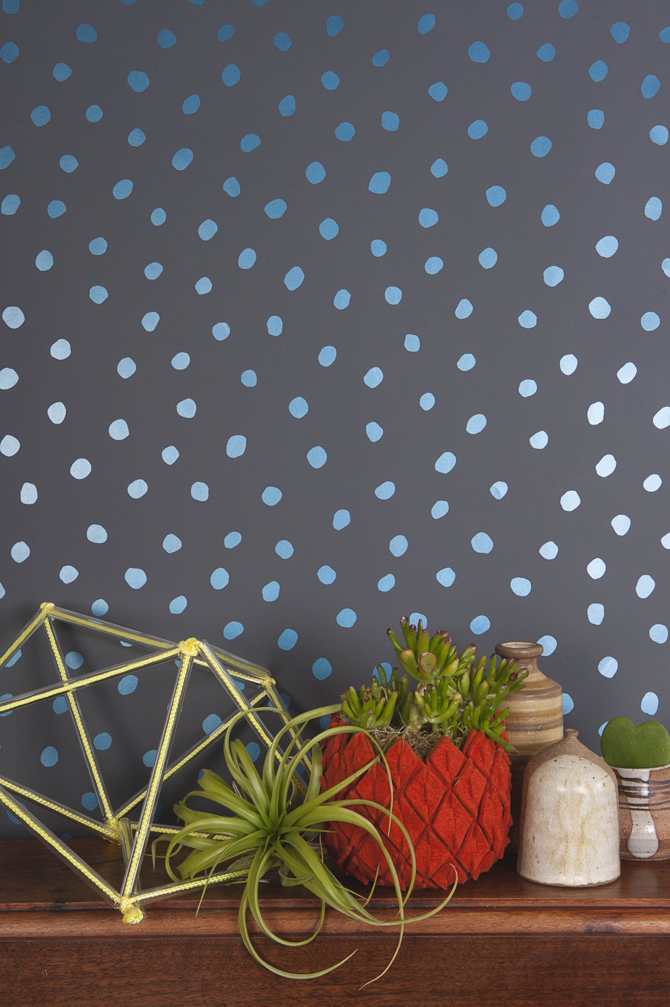 Sisters of the Sun Wallpaper in Blue Velvet and Charcoal