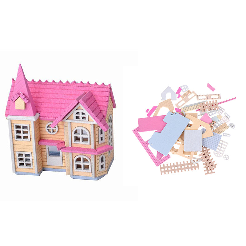 1/12 Pink DIY Mini Wooden Dolls Miniature House Handicraft Assemble Toys Kits