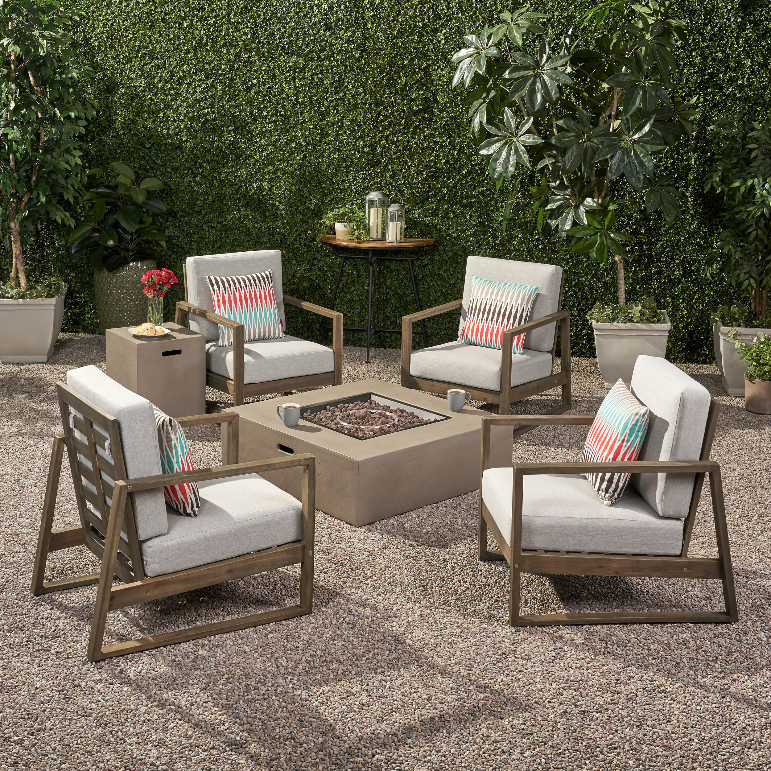 Marlee Outdoor 4 Seater Chat Set with Fire Pit