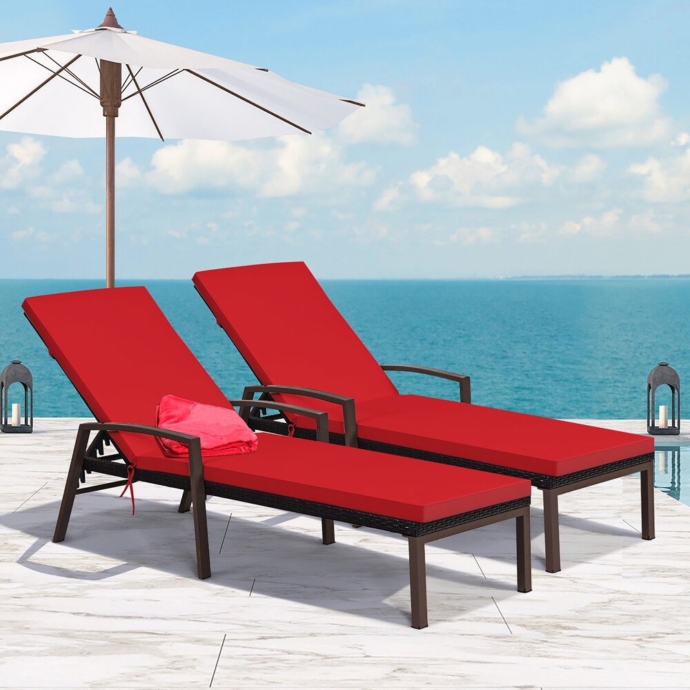 Costway 2PCS Patio Rattan Lounge Chair Chaise Recliner Back Adjustable