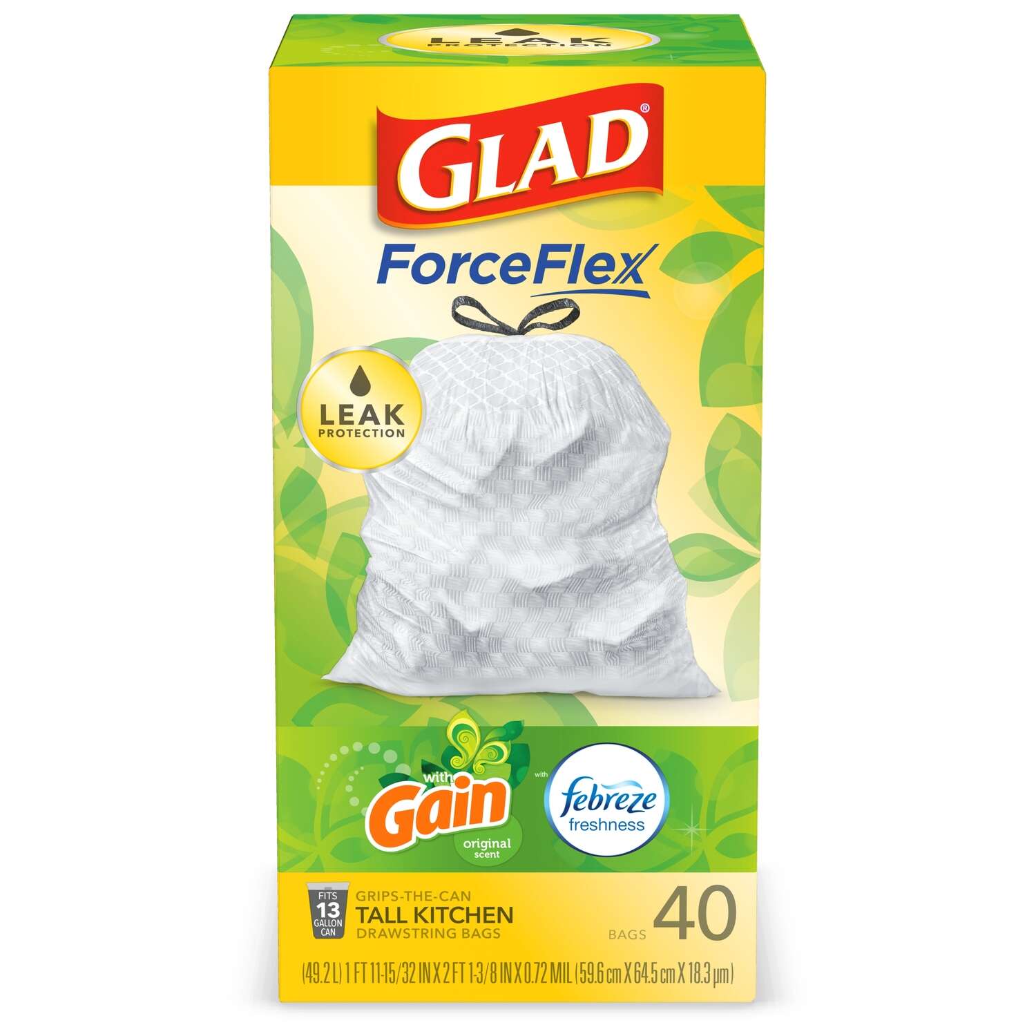 Glad Gain 13 gal Fresh Scent Trash Bags Drawstring 40 pk 0.78 mil