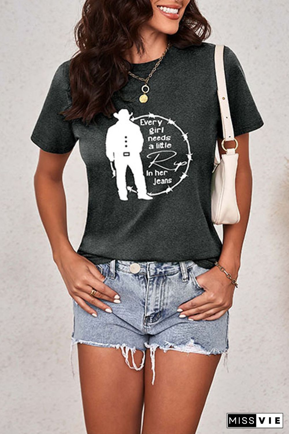 Every Woman Needs a Little Rip in their Jeans Graphic Printed Short Sleeve T Shirt Wholesale