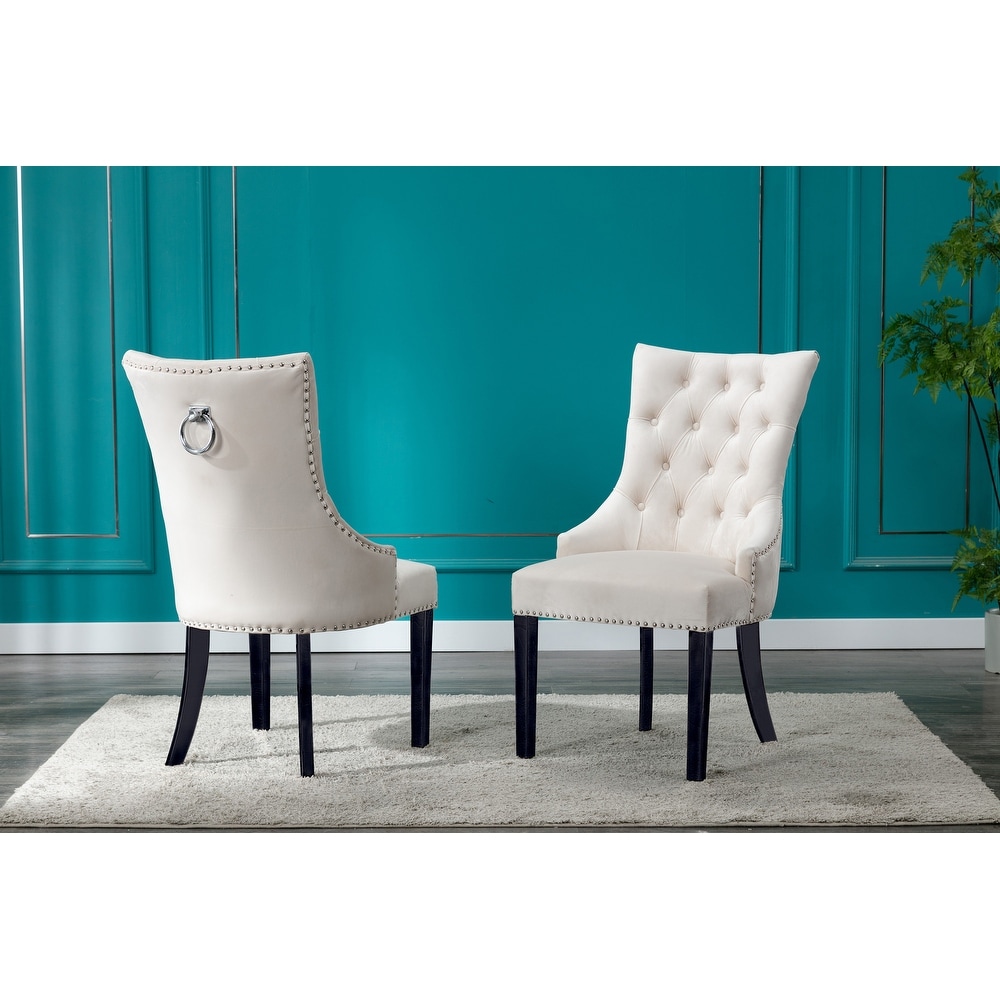 Porthos Home Dev Tufted Velvet Dining Chairs with Rubberwood Legs  Set of 2