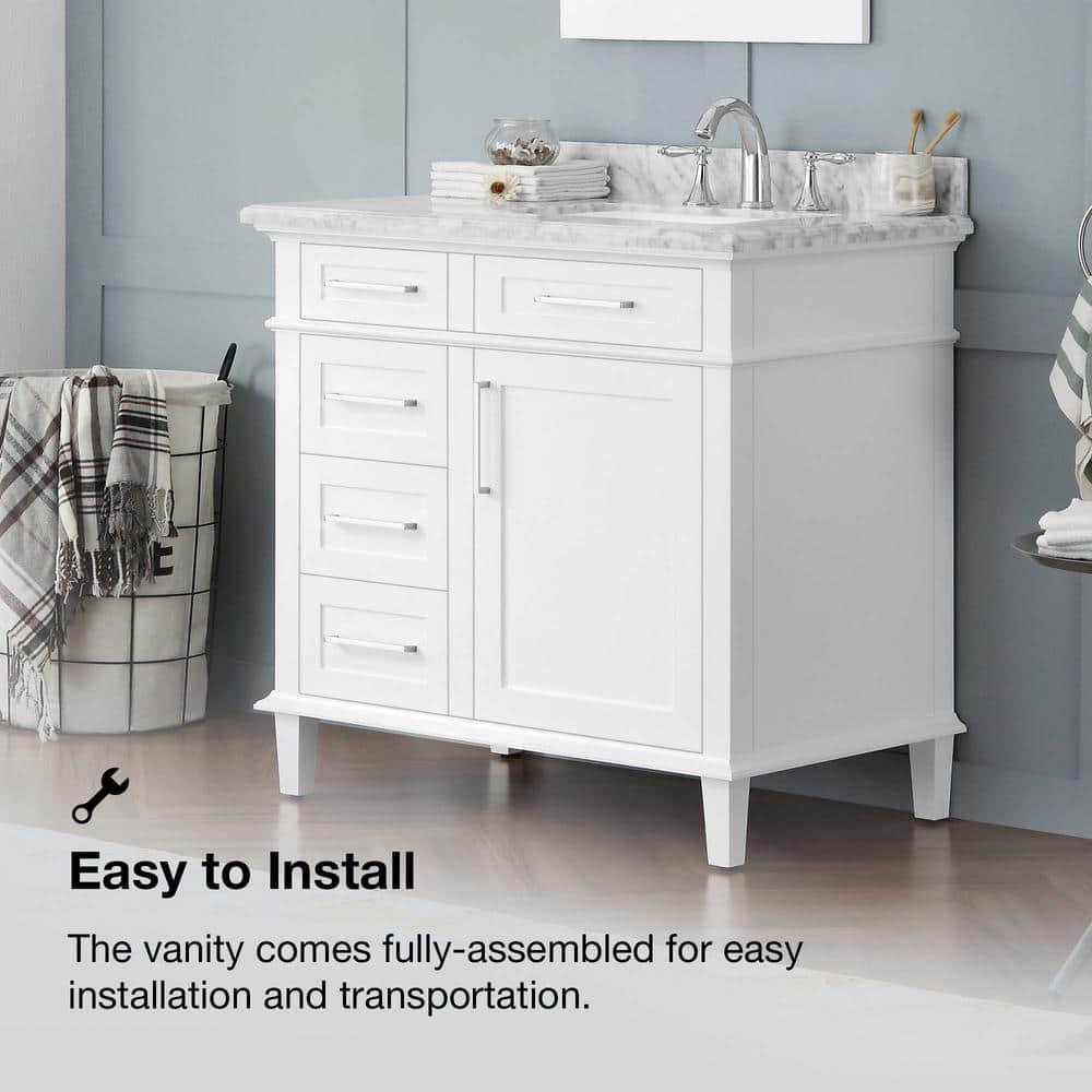 Home Decorators Collection Sonoma 36 in W x 221 in D x 345 in H Freestanding Bath Vanity in White with Carrara Marble Marble Top