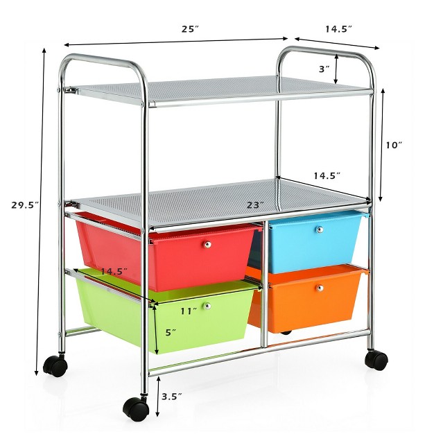 Costway 4 Drawer Rolling Storage Cart Scrapbook Paper Office School Organizer Multicolor