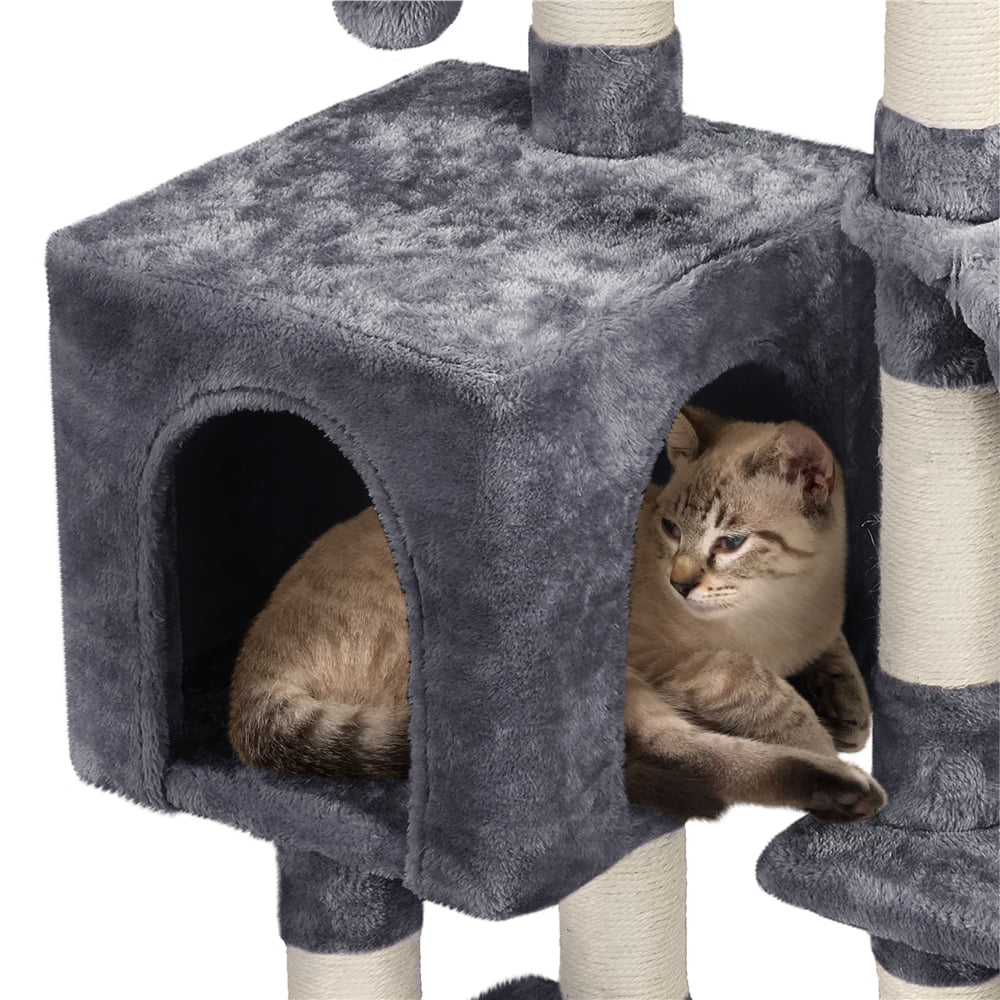 Topeakmart 38-in Cat Tree Scratching Post Tower with Plush Perch and Basket， Dark Gray