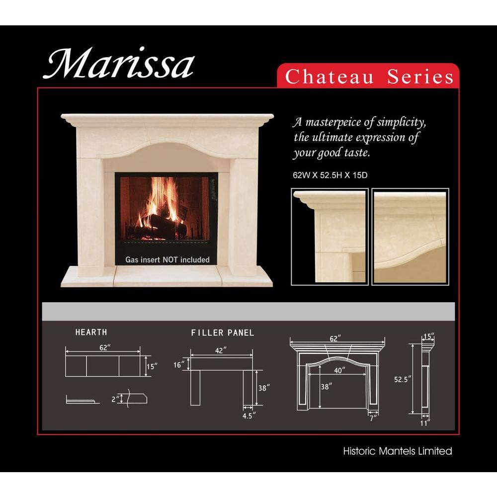 Historic Mantels Chateau Series Marissa 52 in. x 62 in. Cast Stone Mantel CM14004