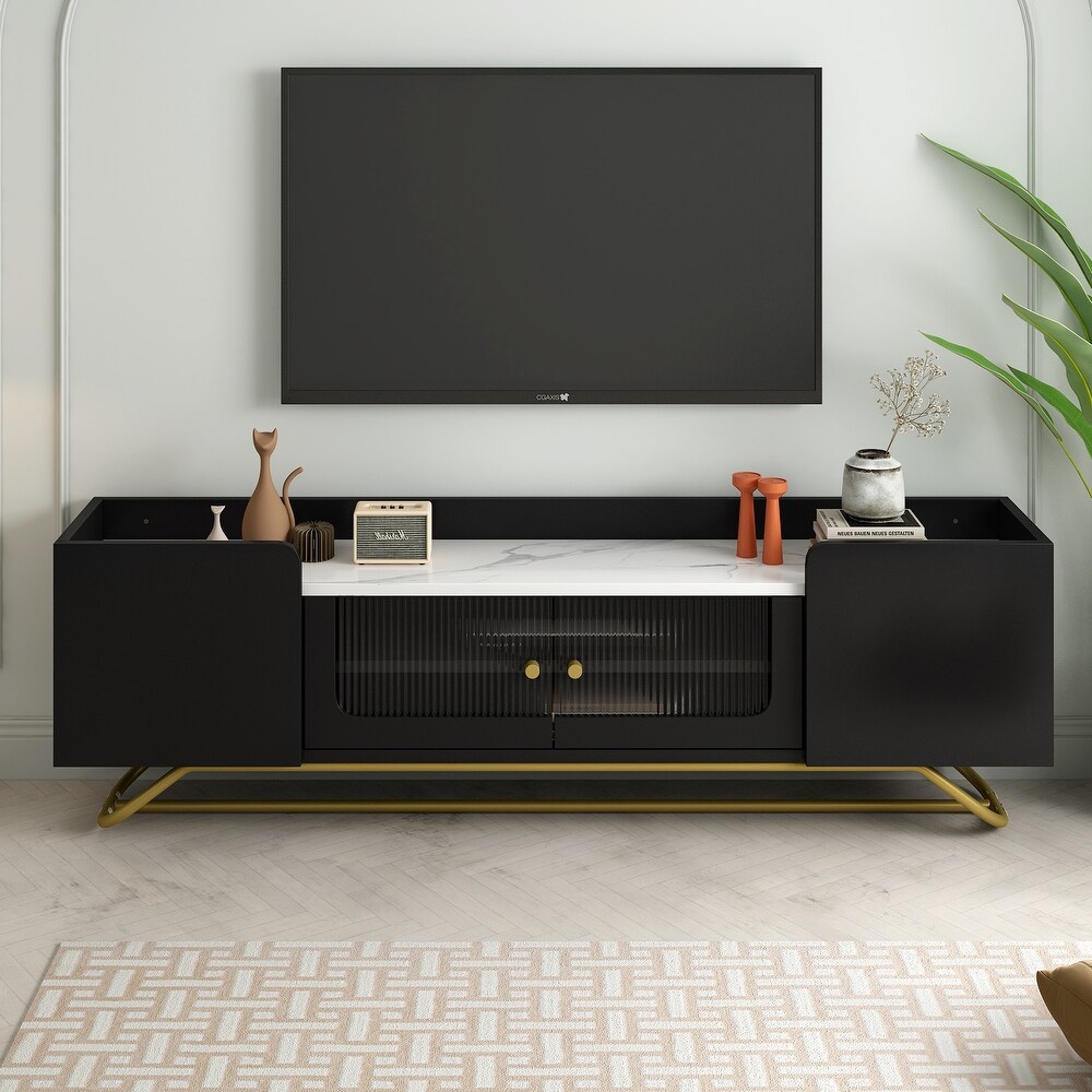 Faux Marble Top TV Console Table with Gold Frame Base TV Stand for TVs Up to 65\