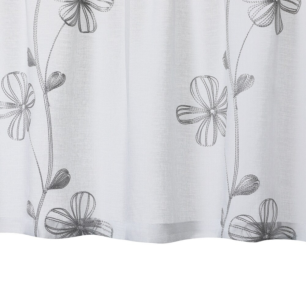 Sheer Kitchen Tier Curtains  Floral Embroidered Semi Sheer Short Curtain
