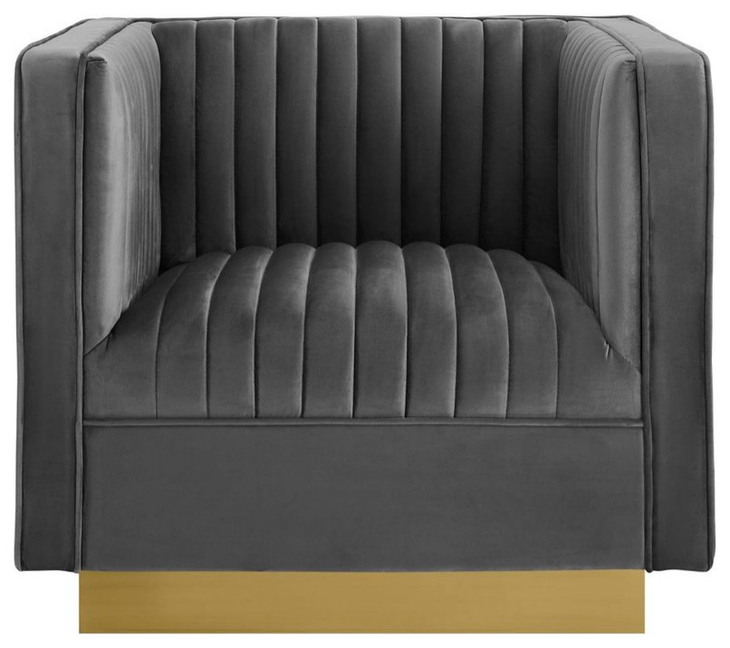 Modway Sanguine Vertical Channel Tufted Performance Velvet Armchair in Gray   Contemporary   Armchairs And Accent Chairs   by Homesquare  Houzz