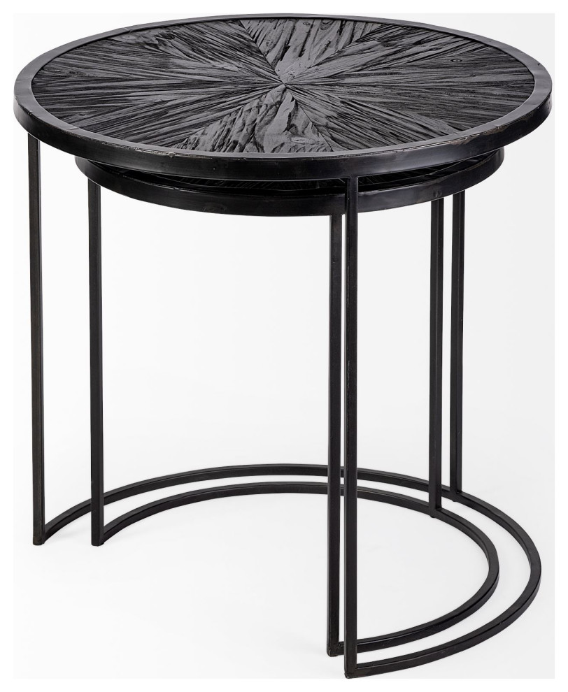 Chakra Dark Brown Solid Wood w/ Black Metal Frame Round Accent Tables (Set of 2)   Industrial   Coffee Table Sets   by Mercana  Houzz