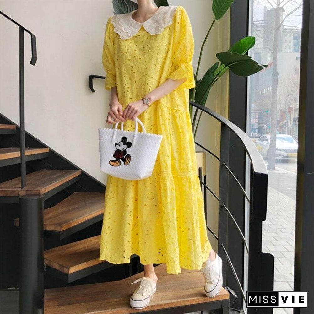 New Spring And Summer Empty Lace Loose Dress Women