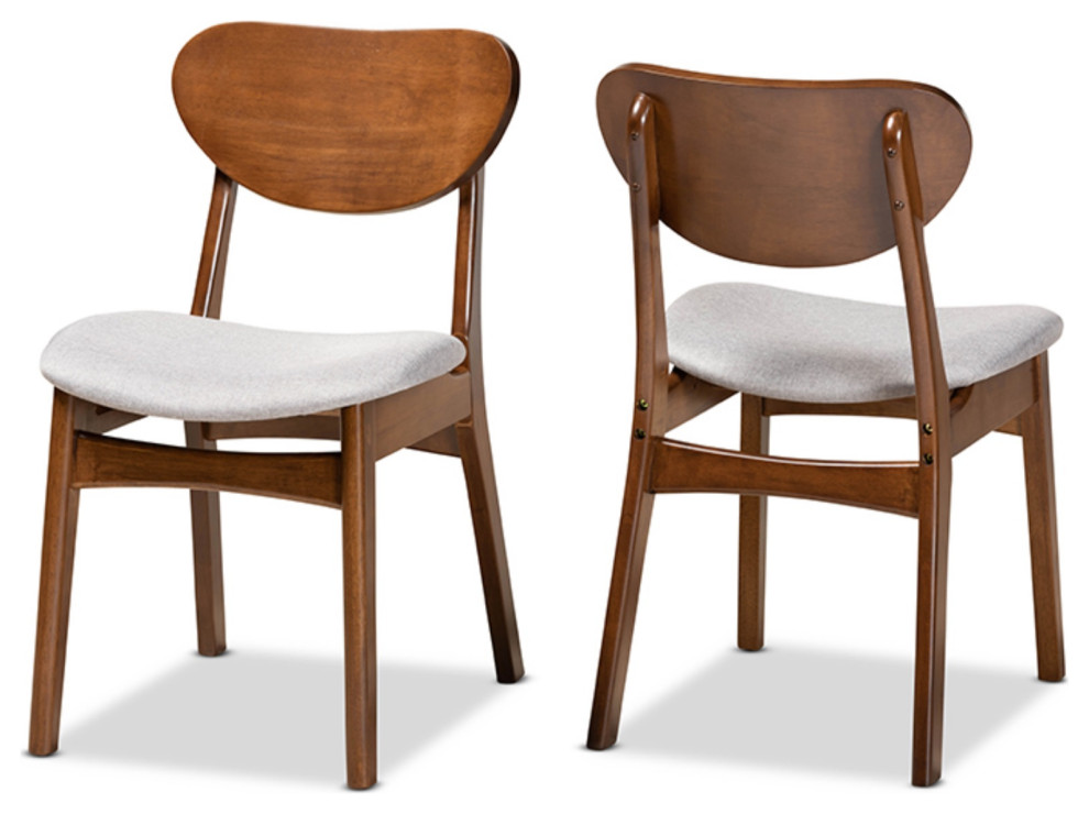 Katya Gray Fabric and Walnut Brown Finished Wood 2 Piece Dining Chair Set   Midcentury   Dining Chairs   by Fratantoni Lifestyles  Houzz