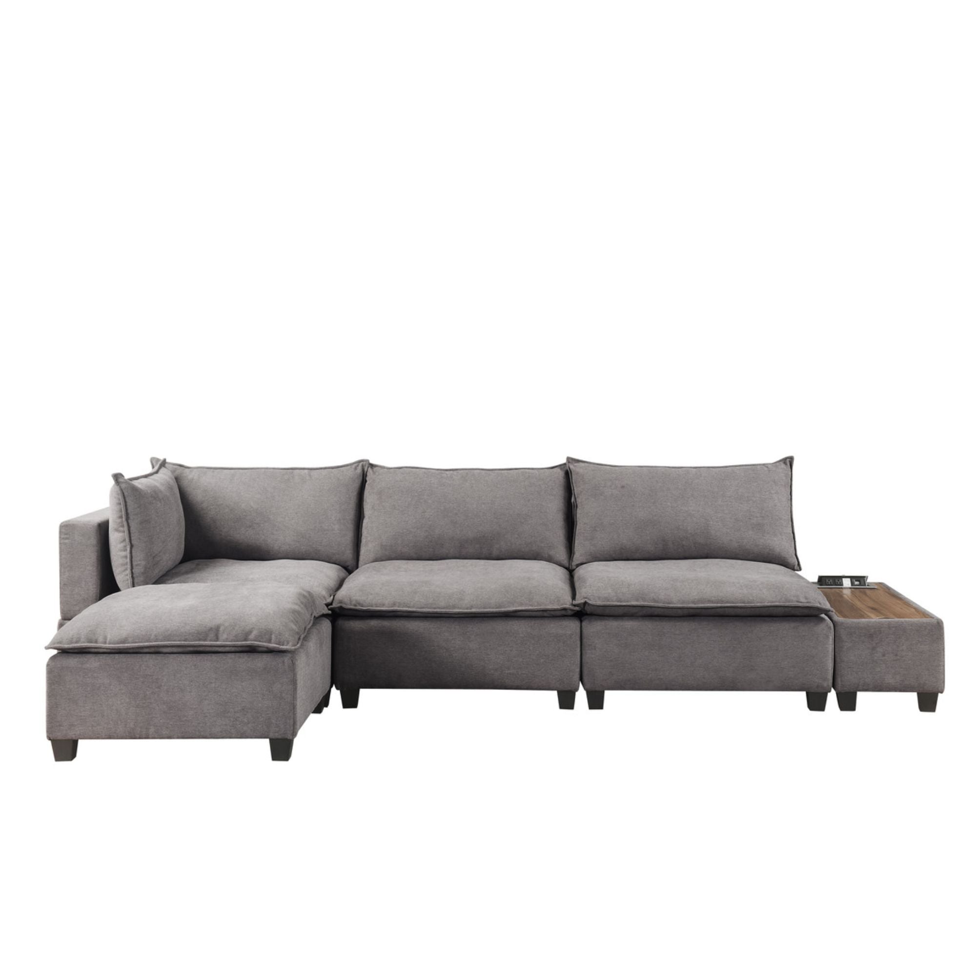 Set of 5 Trout Gray Madison Modular Sectional Sofa Ottoman with USB Storage Console Table, 10.75'