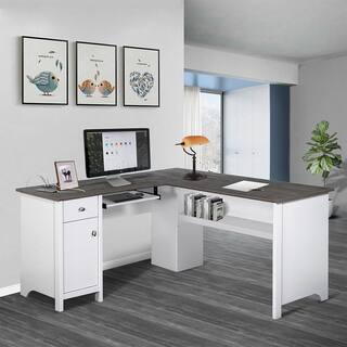 SAINT BIRCH Olivia 59 in. Gray Oak and White Wood 1-Drawer Writing Desk SBOV1025LDWG