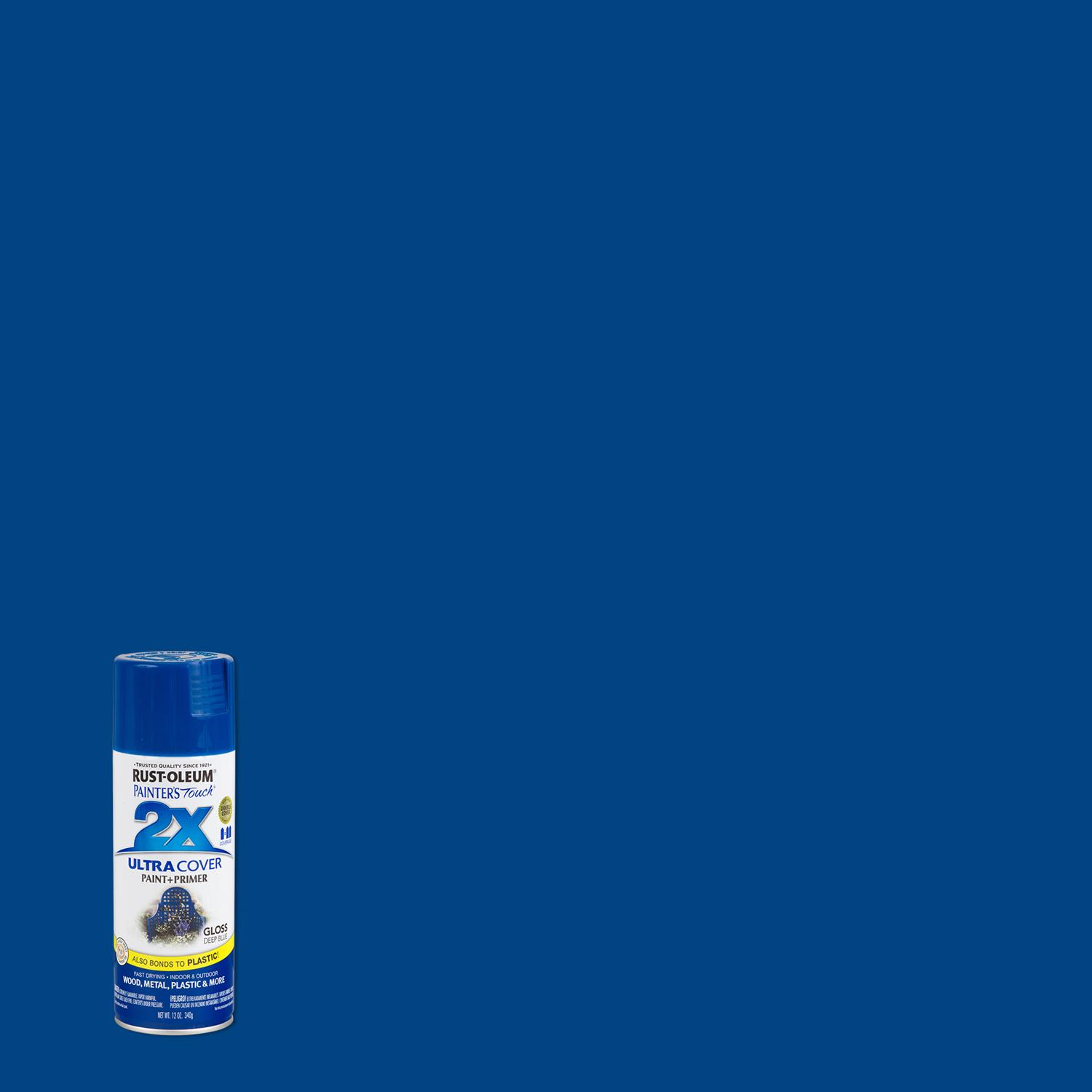 Rust-Oleum Painter\u0027s Touch 2X Ultra Cover Gloss Deep Blue Paint+Primer Spray Paint 12 oz