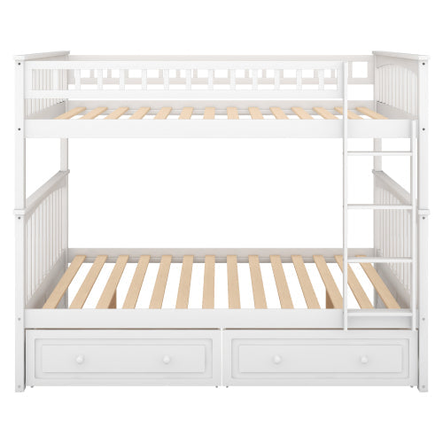 Full Over Full Solid Wood Full Size Bunk Bed with Two Storage Drawers, Convertible Bunk Bed Can be Converted Into Two Full Size Daybeds,White