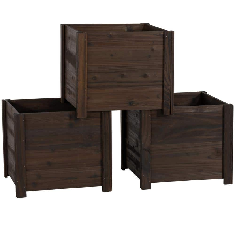 Leisure Season 16 in. W x 16 in. D x 14 in. H Brown Wooden Large Square Planter (3-Pack) SQP120L