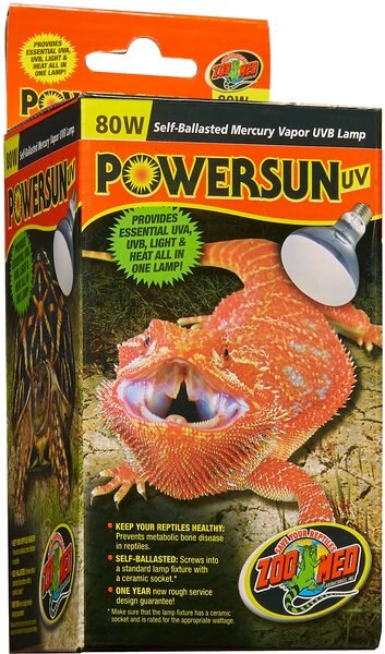 Zoo Med PowerSun UV Self-Ballasted Mercury Vapor UVB Reptile Terrarium Lamp， 80-watt