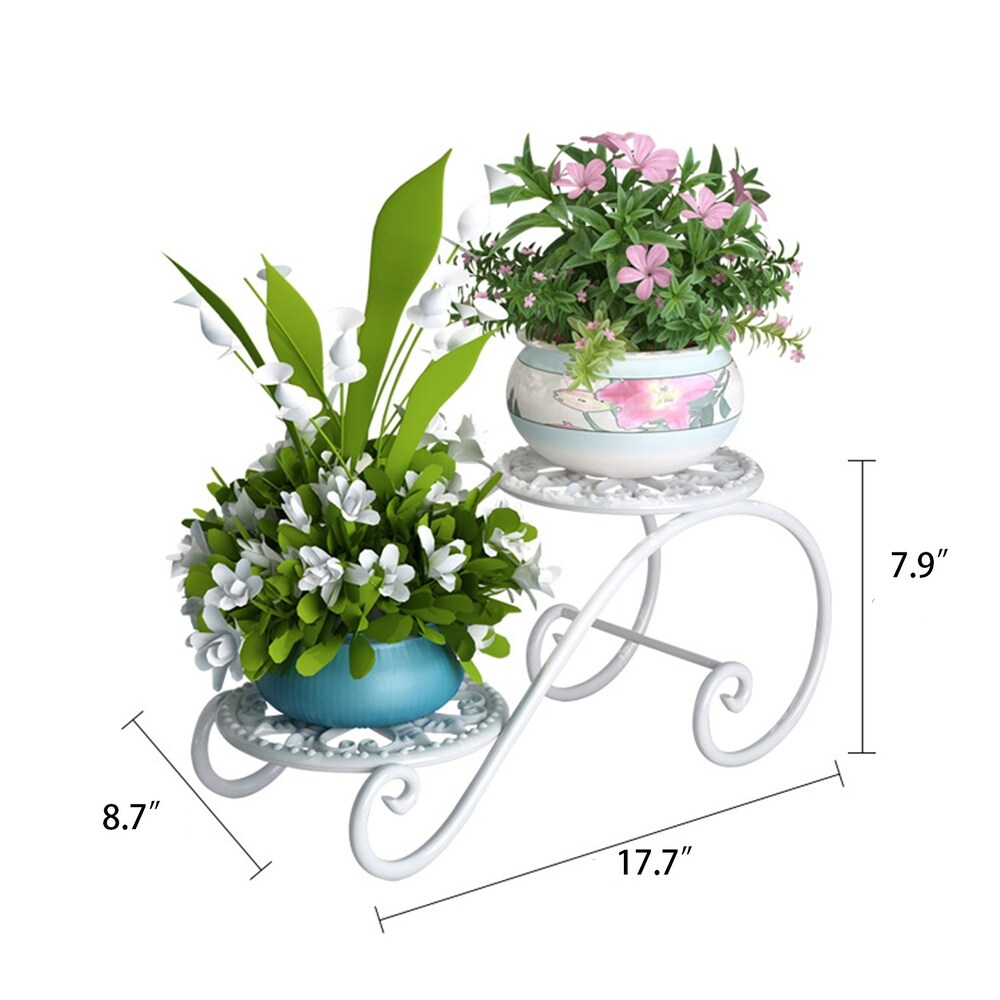 2 Tier Metal Plant Stand Storage Rack Shelf Flower Pot Holder