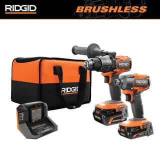 RIDGID 18V Brushless Cordless 2-Tool Combo Kit with Hammer Drill Impact Driver (2) Batteries Charger and Bag R9208