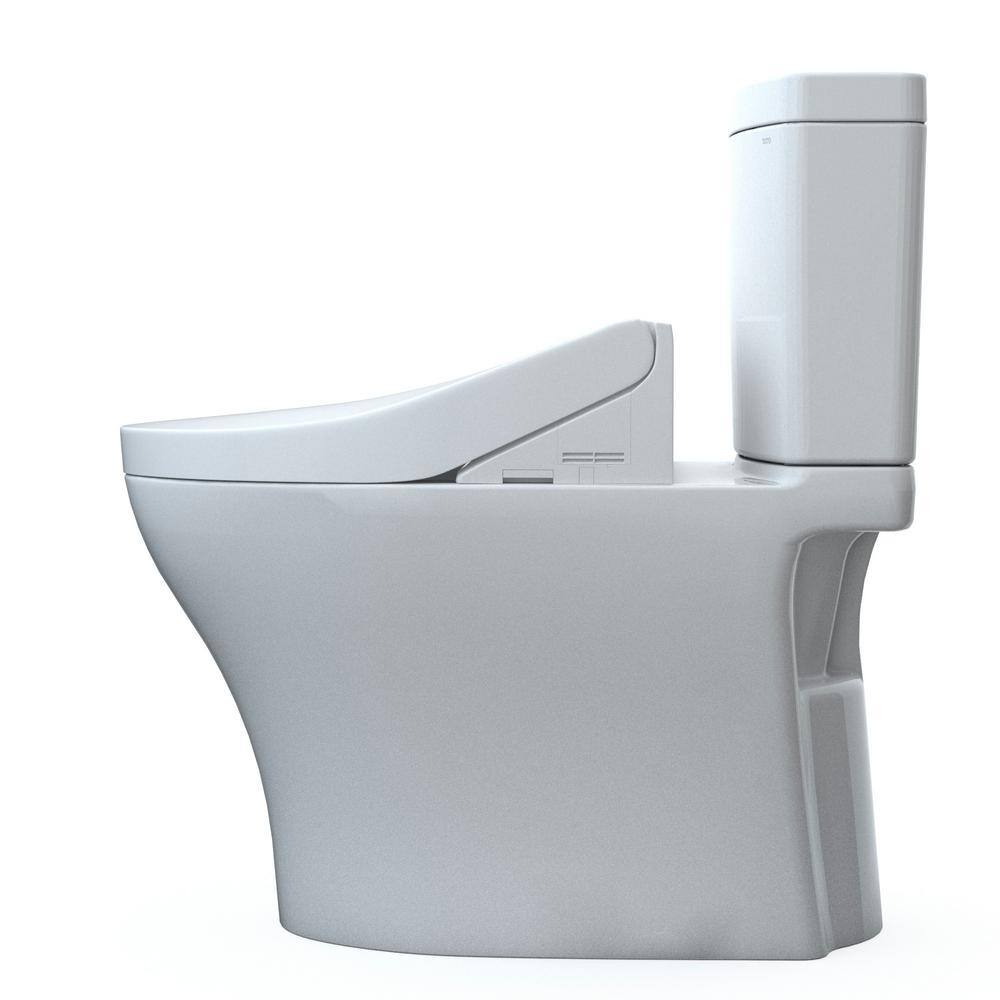 TOTO Aquia IV Cube 2-Piece 1.28 GPF Single Flush Elongated ADA Comfort Height Toilet in Cotton White C5 Washlet Seat Included MW4363084CEMFGN#01