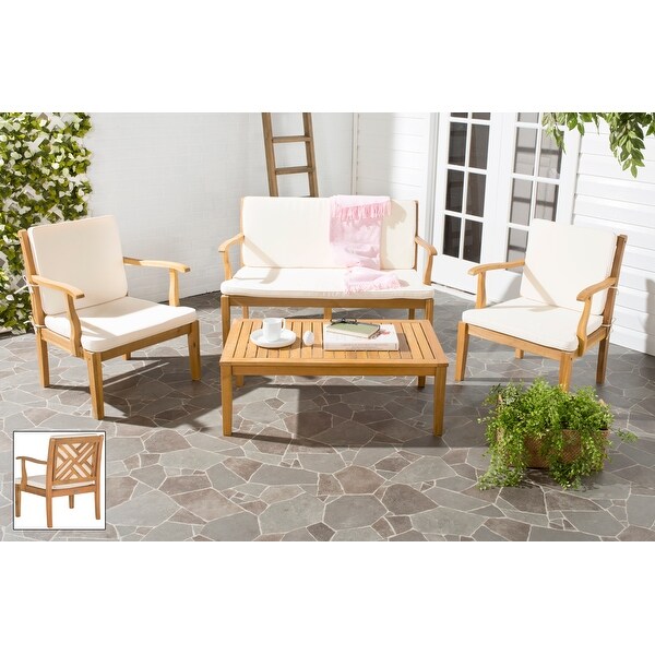 SAFAVIEH Outdoor Living Bradbury Brown Acacia Wood 4piece Beige Cushion Patio Set