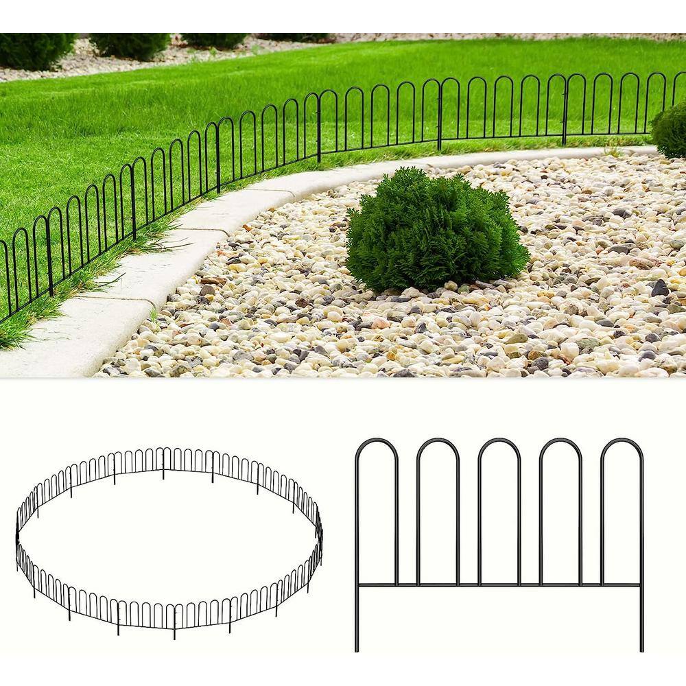 Oumilen Decorative Garden Fence 18 Panels Animal Barrier 12.7in (H) x 26ft (L) Black Metal Wire No Dig Fencing ON-ZL10