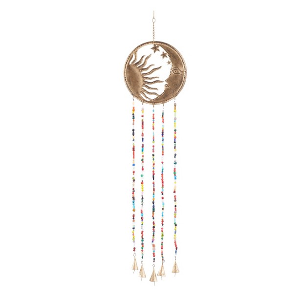 Iron Glam Moon And Sun Windchime With Beaded Strands Brass Olivia amp May