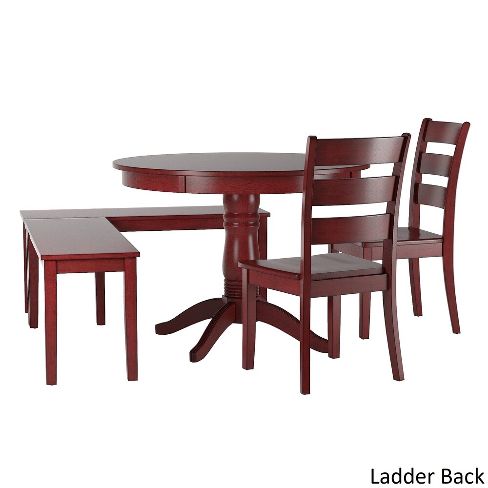 Wilmington II Round Pedestal Base Antique Berry Red Breakfast Nook Set by iNSPIRE Q Classic