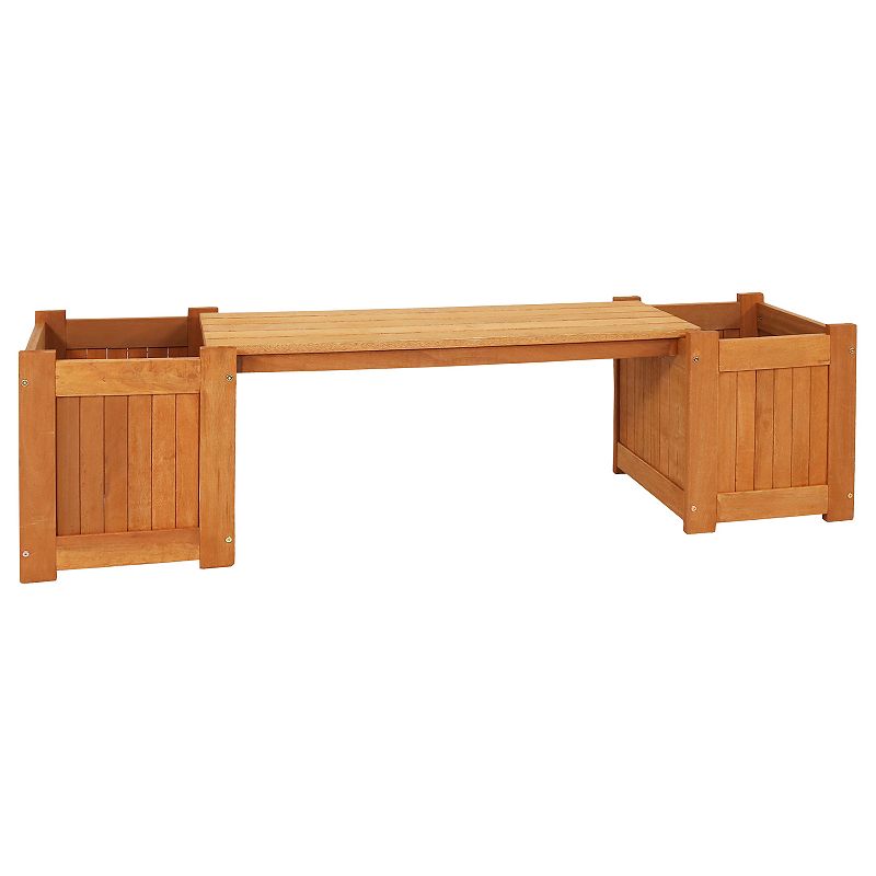 Sunnydaze Meranti Wood Outdoor Bench with Planter Boxes